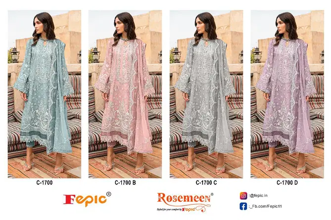 C 1700 Rosemeen By Fepic Embroidery Georgette Pakistani Suits Wholesale Shop In Surat